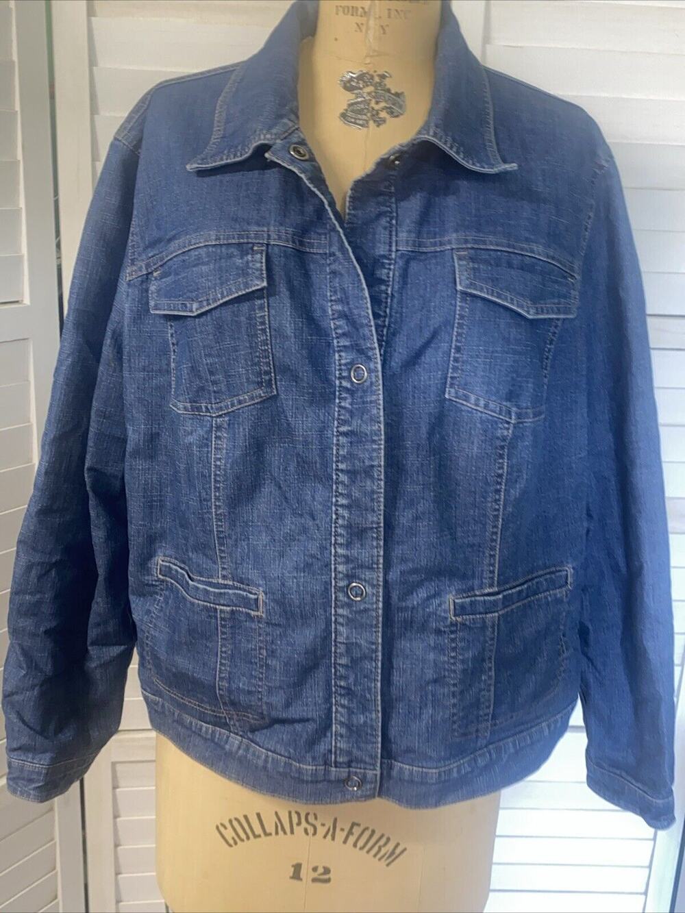 Women’s Blue Denim Jean Jacket Lined W/ Floral Paint Imagery Cotton Blend Sz XL